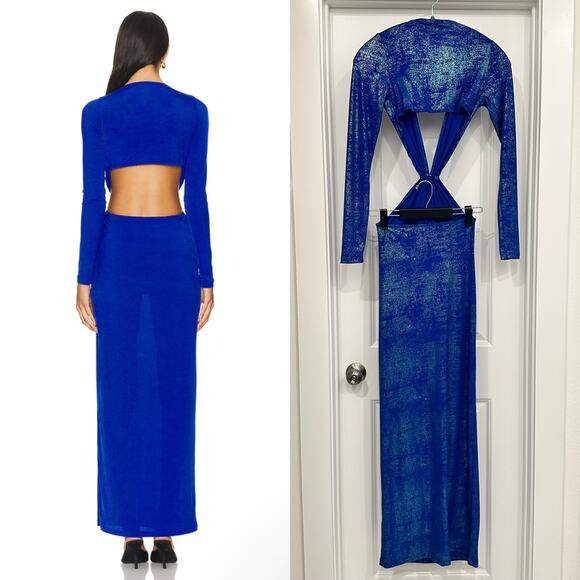 NEW OW Collection Midnight Metallic Maxi Dress in Dark Blue Size Small - Picture 2 of 5